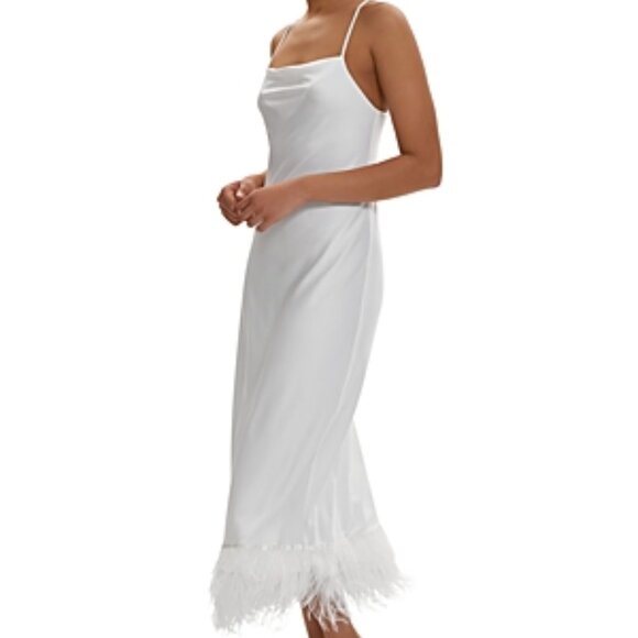 Rya Collection Swan Ostrich Feather Trim Charmeuse Nightgown XS - Picture 1 of 1